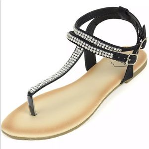Alpine Swiss Womens Rhinestone T-Strap Sandals